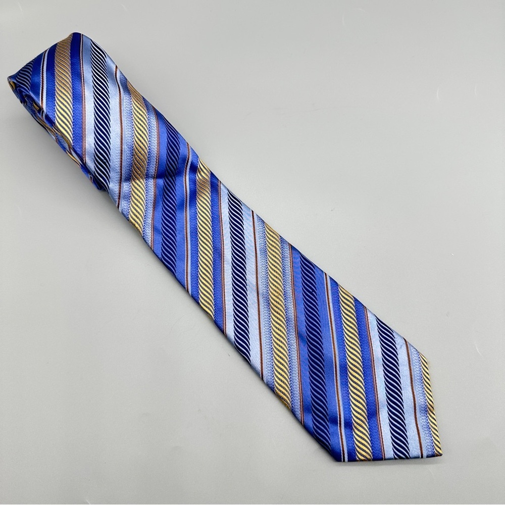 Steve Harvey Men’s Silk Necktie – Blue & Yellow Striped Tie Classic Business